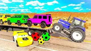 Flatbed Truck Mcqueen | Transportation with Truck - Pothole vs Car #25 - BeamNG.Drive
