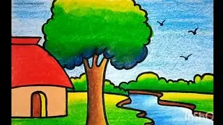 how to draw a scenery step by step | beautiful scenery drawing with oil pastel