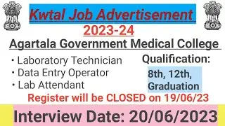 Tripura Job News | Walk-In Interview | AGMC Recruitment | 8th, 12th, Graduate Vacancy 2023