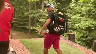 Paul McBeth, Zack Milton, Cody Bradshaw, Brodie Smith teeing off. 2021 Battle for Bedford Disc Golf
