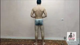 Routine in tight, sweat-marked boxers showing leg activation, muscle control, and training results