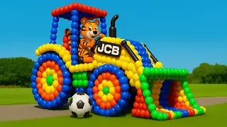 The mascot vibrator assistant JCB and Tractor on the football field is popular,popular, co-produced