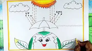 World Ozone Day poster drawing easy steps| How to draw World Ozone Day poster| Ozone Layer Drawing|