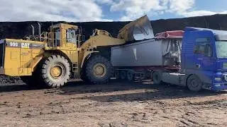 Caterpillar 990 Wheel Loader Loading Coal On Lorries With Three Passes - S.G.M Melidis