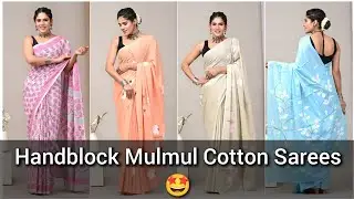 New Handblock Print Cotton Mulmul Sarees With Blouse | Best Selling Sarees 🤩 | #mulmulcotton
