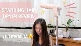 trying a standing hands-free hair dryer from Peslive