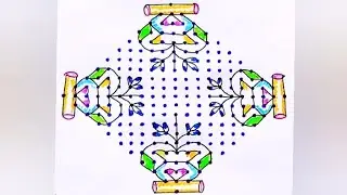21-1 straight dots rangoli designs/beautiful rangoli kolam/new trending festival rangoli /muggulu 