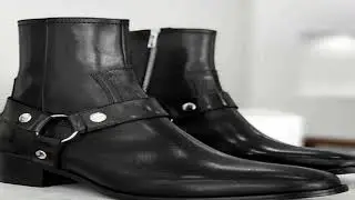 #Black Men's Short Boots Genuine Leather Zip Business Low-heeled Handmade Ankle Boots for Men Fashi