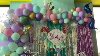 How to create mermaid cake table and backdrop with balloon tail arch