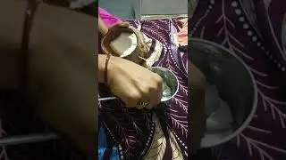 removing coconut flesh from shell #with spoon#easy method