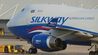 Silk Way Boeing 747 HEAVY Take Off with Great Engine Noise!