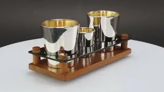 Stylish VTG Reed Barton Sterling Silver X577 3pc Bar Tumbler Shot Set w Stand 012023 v 23929