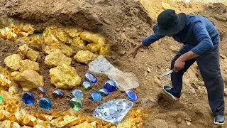 Great Finding Natural Gold, Diamond Amethyst. Diamonds, Quartz Crystal at the gold zone