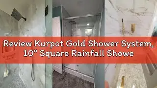 Review Kurpot Gold Shower System, 10'' Square Rainfall Shower Head with Handheld Combo Spray, Bathro