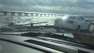 Raw Video: Tractor Trailer goes over Chesapeake Bay Bridge-Tunnel