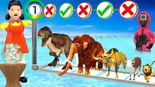 Jump Game with Gorilla, Zombie T rex, Cow, Bear, Mammoth - Who will fall in the water_