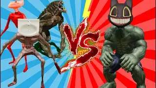 Team Siren Head vs Siren Head Level Up Boss Cartoon Cat Hulk
