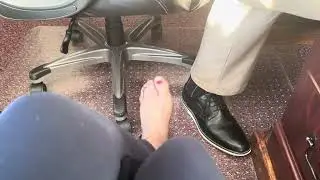 Rubbing her sweaty, sheer nylon feet on me at work.  