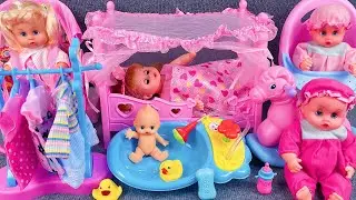11 Minutes Satisfying with Unboxing Pink Doll Bed and Wardrobe Play Set Review Toys | ASMR 