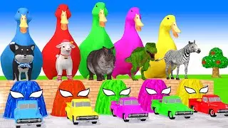 Long Slide Game With Cow Elephant Gorilla Hippopotamus Tiger - 3d Animal Game - Funny 3d Animals