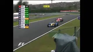 2006 Hungary GP - Fernando Alonso overtakes Michael Schumacher in wet conditions to take P4