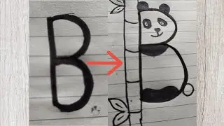 Panda drawing with B letter 👌🏻😲 l try this easy method l @easytocooktastytoeat