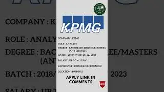 KPMG Off Campus Drive 2022 / 2023 | Analyst | Freshers hiring #kpmg | latest job updates | 2023 jobs