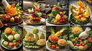 Exquisite plating: carving fruits and vegetables into works of art.