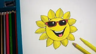 Smiling Sun Cartoon with glasses drawing easy || How to Draw Cute Sun Easy and step by step.