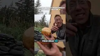 Outdoor Boys Eat Warm Fresh Bread With Honey Butter 🍯 😋