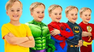 Дети становятся супергероями с надувными игрушками
