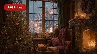 Anxiety Calm 24/7 | Cozy Fireplace + Winter Holiday Music (Carols-Inspired) | Rest & Sleep