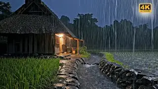Уютная дождливая ночь в сельской местности Японии 🌧️ Звуки сильного дождя и воды для концентрации,