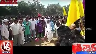 Bihar Minister Shravan Kumar Stumbles While Kicking Off Football | Teenmaar News | V6 News