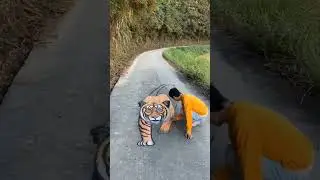 TIGER 🐯 3D ART ON ROAD 🤯😱 #shorts #arts #funny #comedy