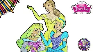 DISNEY PRINCESS COLORING BOOK PAGES LA BELLE, AURORA, CINDERELLA-COLORIER ET DESSINER PRINCESSES