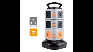 Rdxone Smart 10-Outlet 4-USB Power Tower Surge Protector