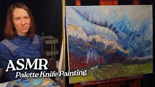 ASMR Palette Knife Painting: Thundershowers over a Grassy Field (Soft Spoken, 2 Hours)