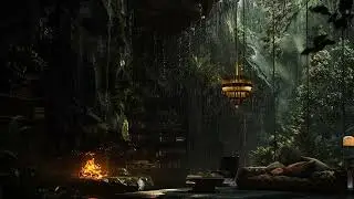 Dreamy Cave Sanctuary with Firelight, Comfy Bed, and Soft Golden Lighting