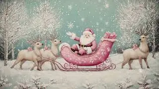 Animated Pink Christmas Santa Claus Screensaver, Snowy Winter Ambience Background, Pastel TV Art