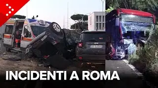 Roma, incidente tra ambulanza e due auto all'Eur. Autobus Atac contro un muro in via di Tor Cervata