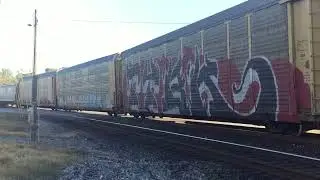 CSX Manifest Train rolling around the Curve into Waycross ga and 🛑 to wait Auto racks to clear