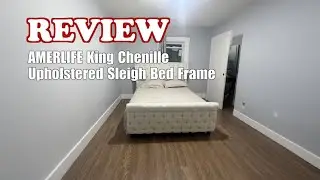 AMERLIFE King Chenille Sleigh Platform Bed Frame Review 2025