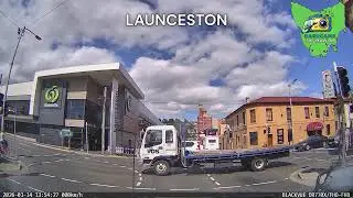 LAUNCESTON - Pedestrian playing chicken, followed by an idiot passing a reversing truck.