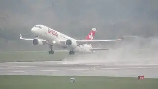 *Rainy Switzerland !* SWISS A220-300 / CS300 evening takeoff from rainy Geneva Cointrin Airport !