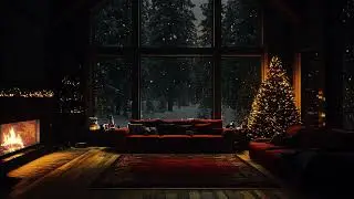 Warm Winter Cabin Night ❄️ Crackling Fireplace and Cold Wind Ambience for Deep Relaxation