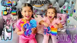 Best unboxing Amazon Fidget Toys UWantMe | Pop it challenge with Glitter Sisters
