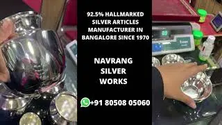 92.5% HALLMARKED SILVER PLAIN BOWLS & KALASH CHAMBU SIZES BY NAVRANG SILVER WORKS, BANGALORE - INDIA