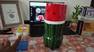 Watermelon paint on plastic bottle | flower pot