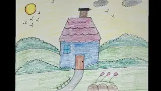 How to draw a beautiful scenery drawing with crayon 🖍️ | MANN EASY DRAWING 